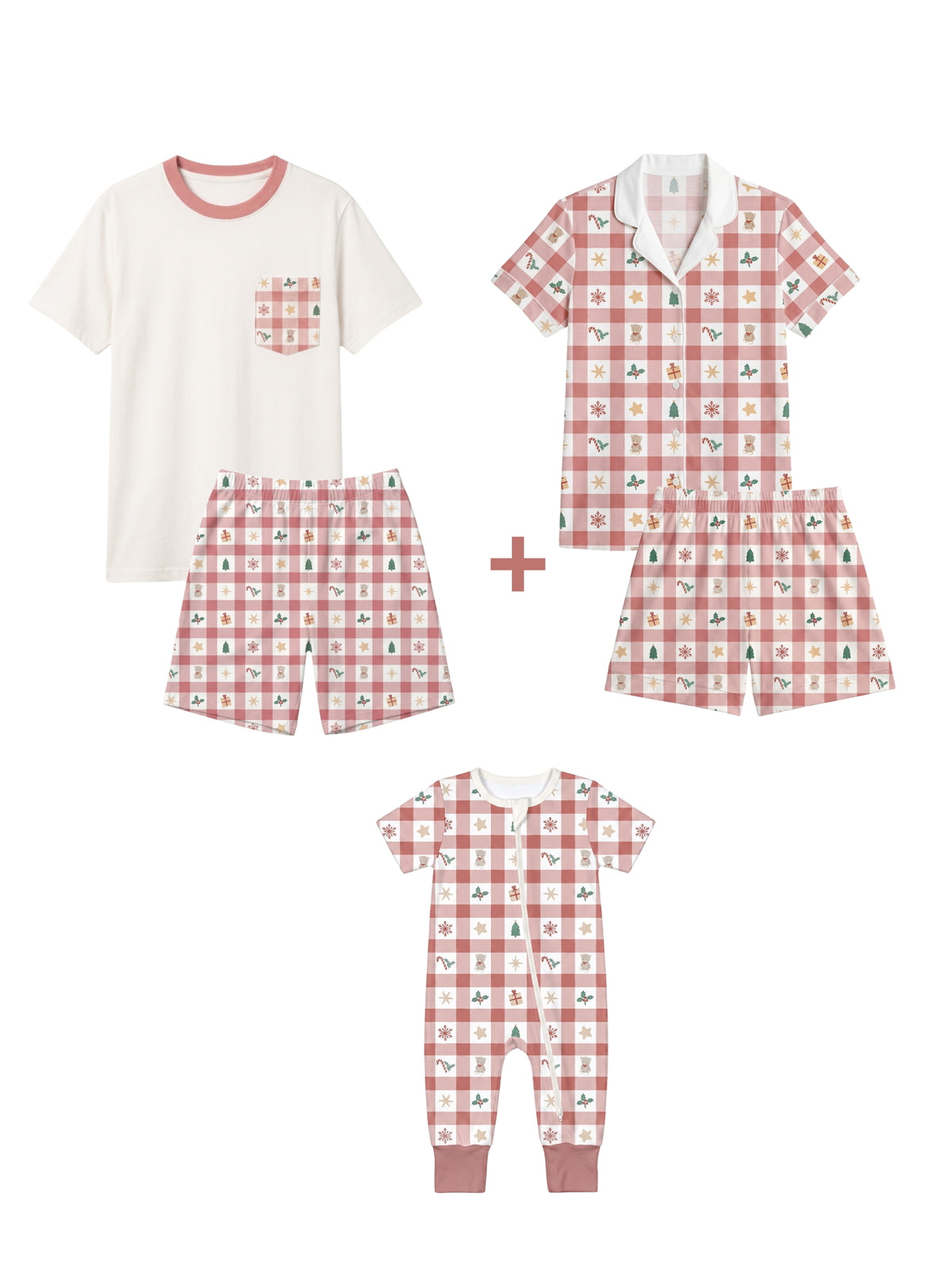Pack Navideño Pijama Mamá + Pijama Papá + Romper Cierre de Algodón Pima (PREVENTA)