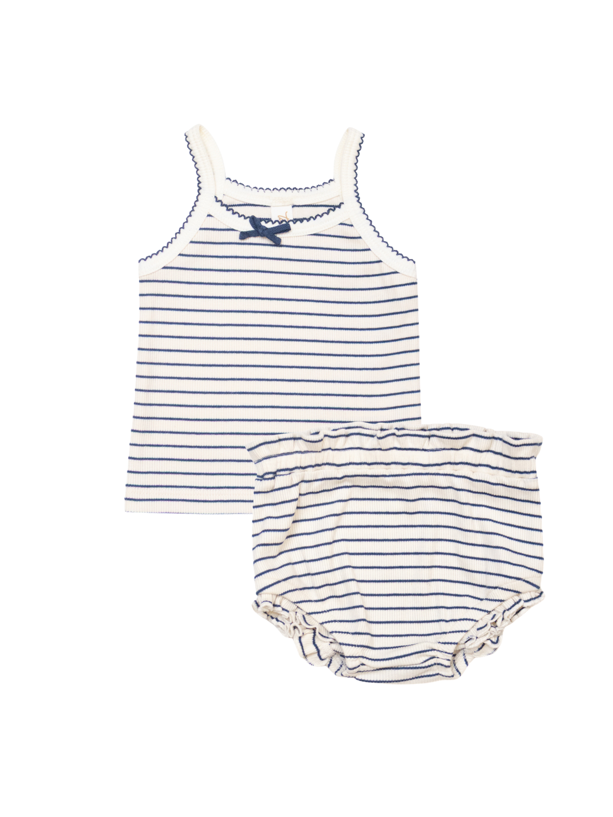 Set 2 pcs Top tiritas + short bombacho Rayas azul de Algodón rib