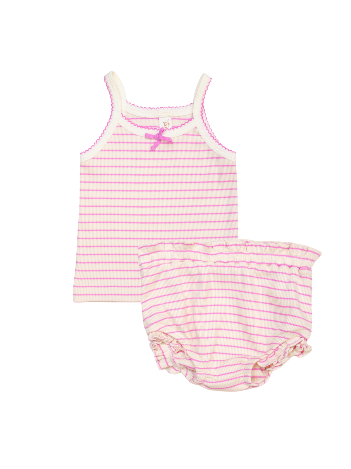 Set 2 pcs Top tiritas + short bombacho Rayas fucsia de Algodón rib