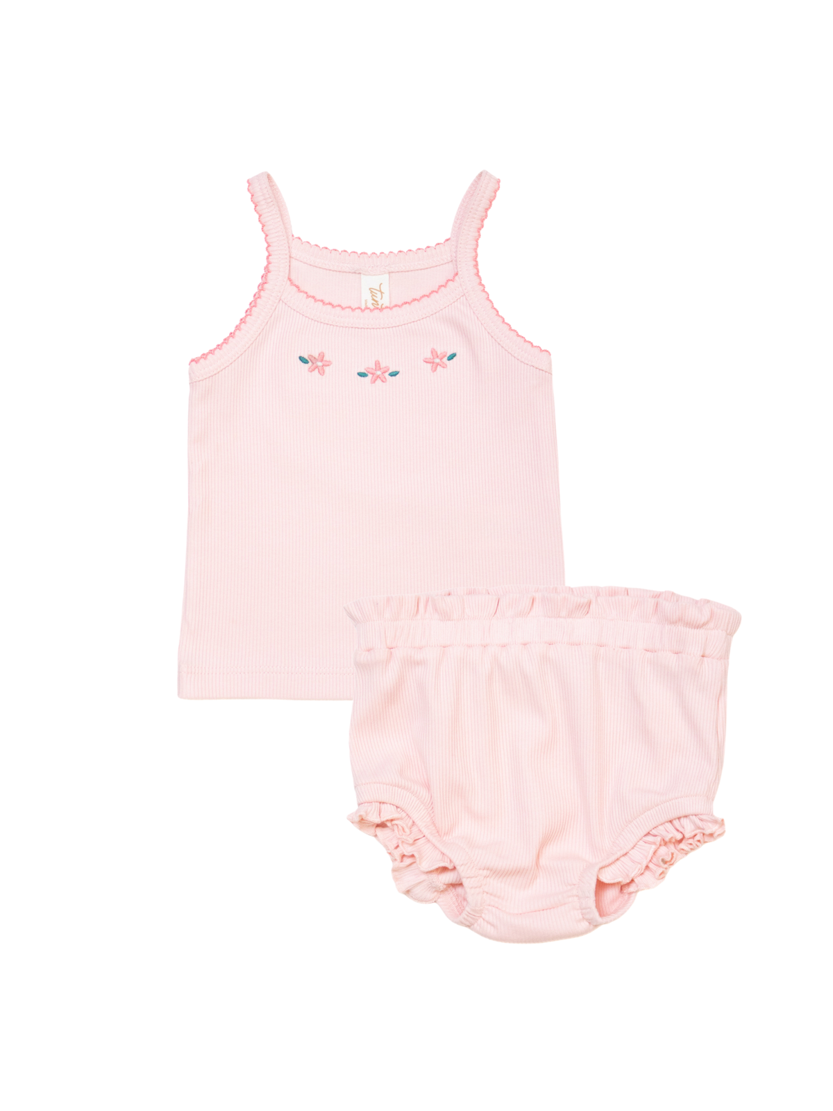Set 2 pcs Top tiritas + short bombacho Pink de Algodón rib