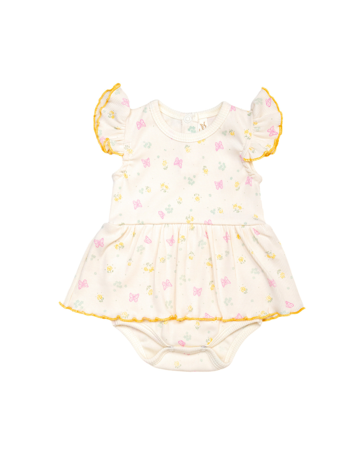 Set 2 pcs Romper faldita + vincha Flores y mariposa perla de Algodón rib