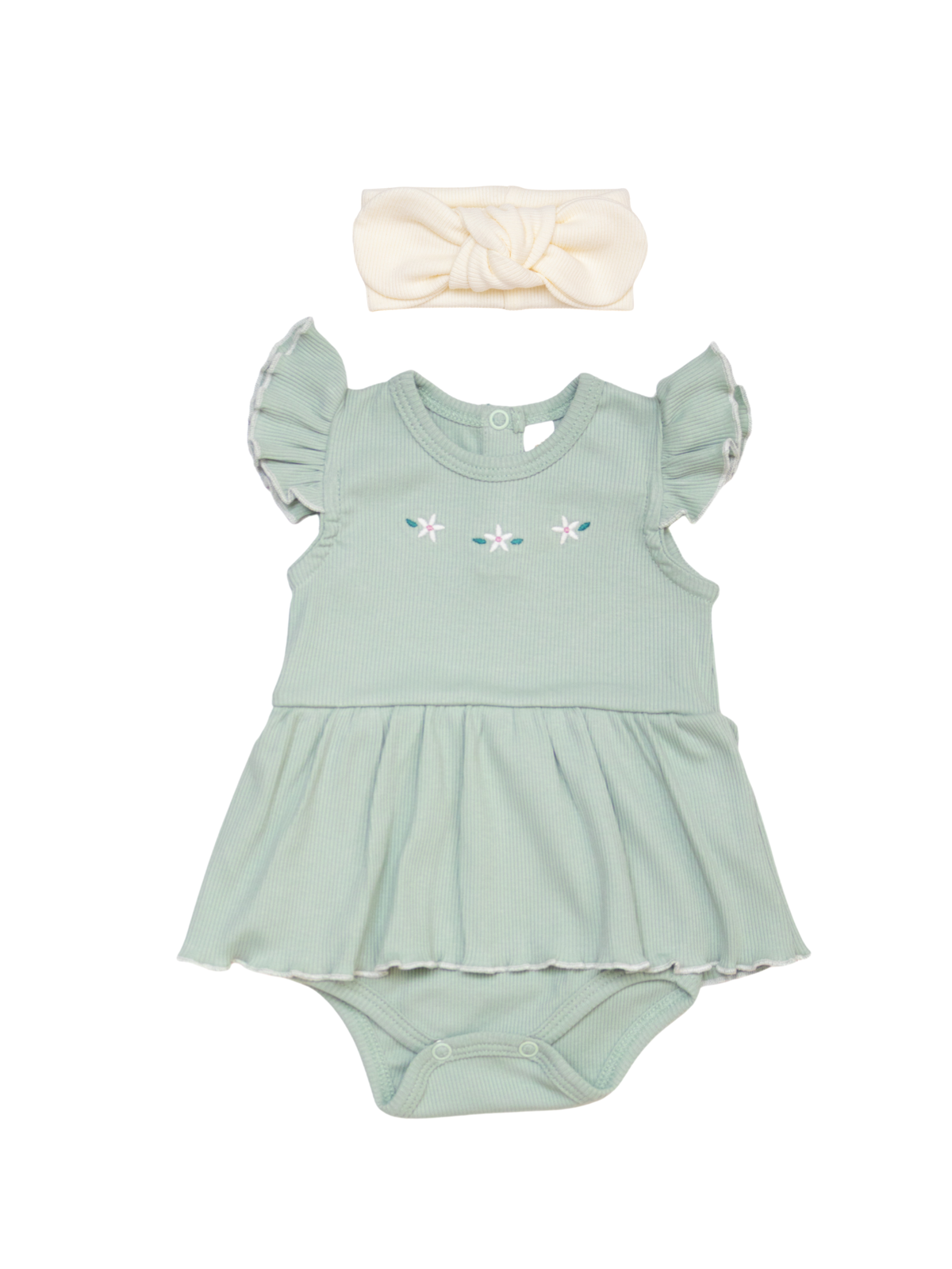 Set 2 pcs Romper faldita + vincha Jade de Algodón rib