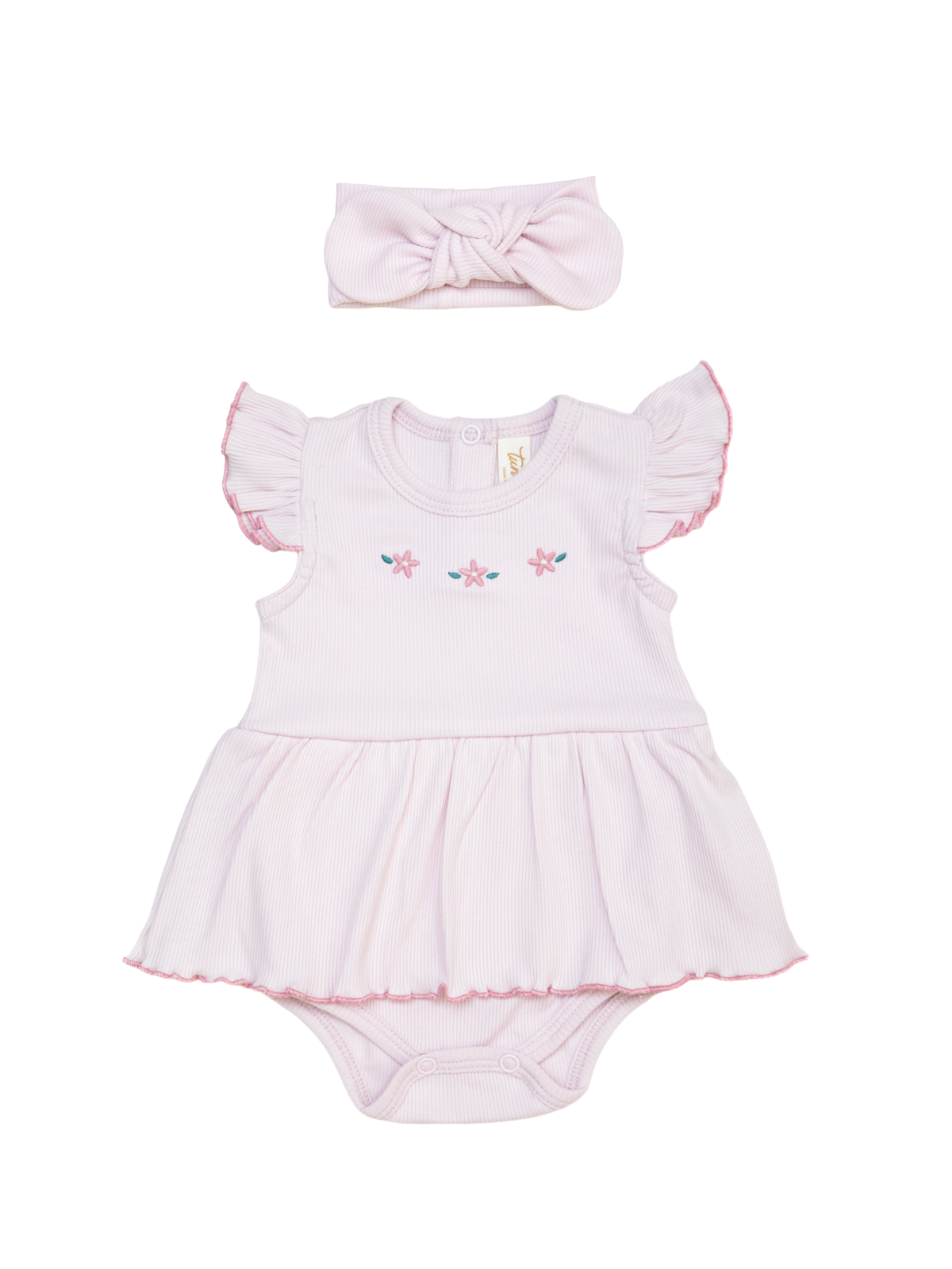 Set 2 pcs Romper faldita + vincha Lila ice de Algodón rib