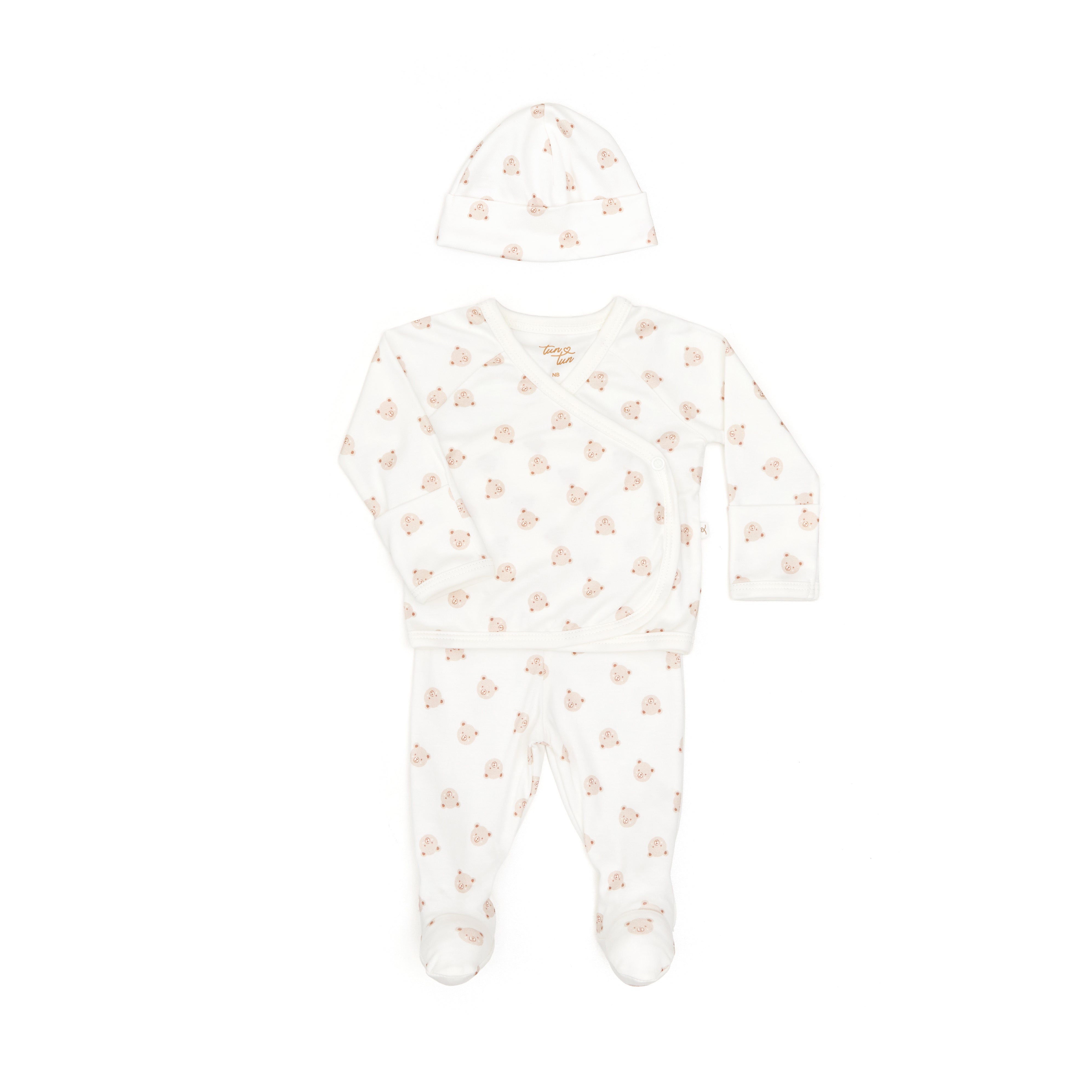 Set 3 Pcs Kimono + Pant + Gorro Perla Osos de Algodón pima