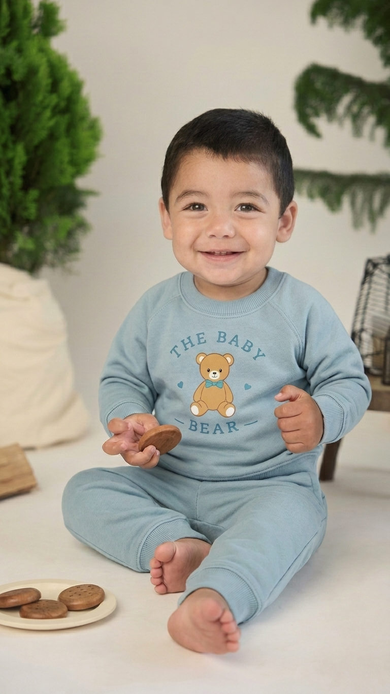 Set 2pcs Polera Baby Bear + Buzo Acero de Algodón afranelado