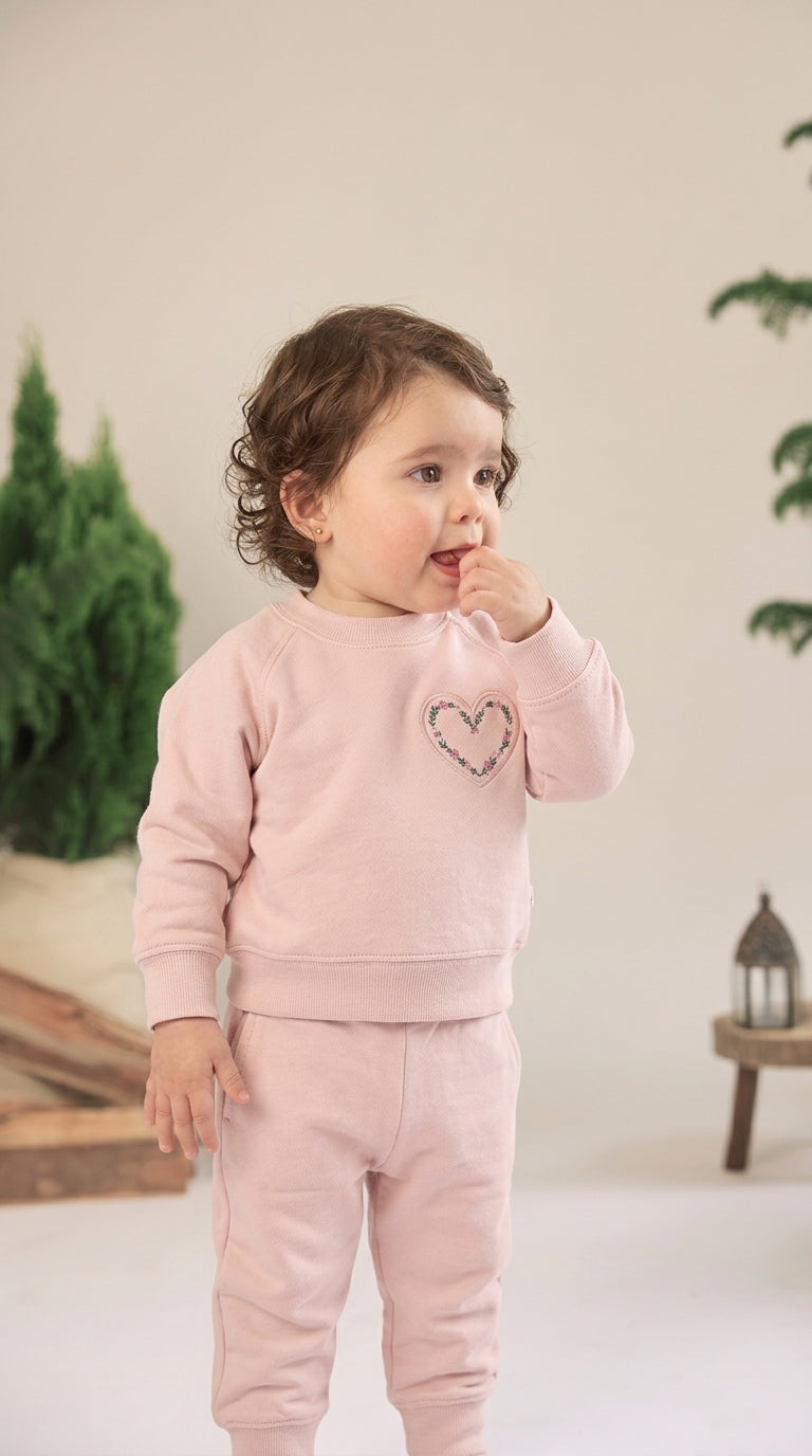 Conjunto 2pcs Polera Corazon + Buzo Rosado de Algodón afranelado