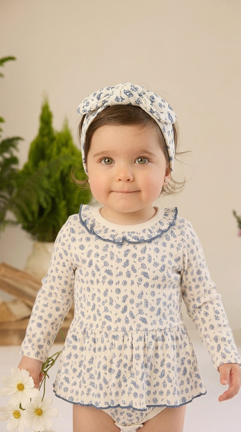 Ajuar Vincha de Algodón  Rib + Body Vestido de Flores