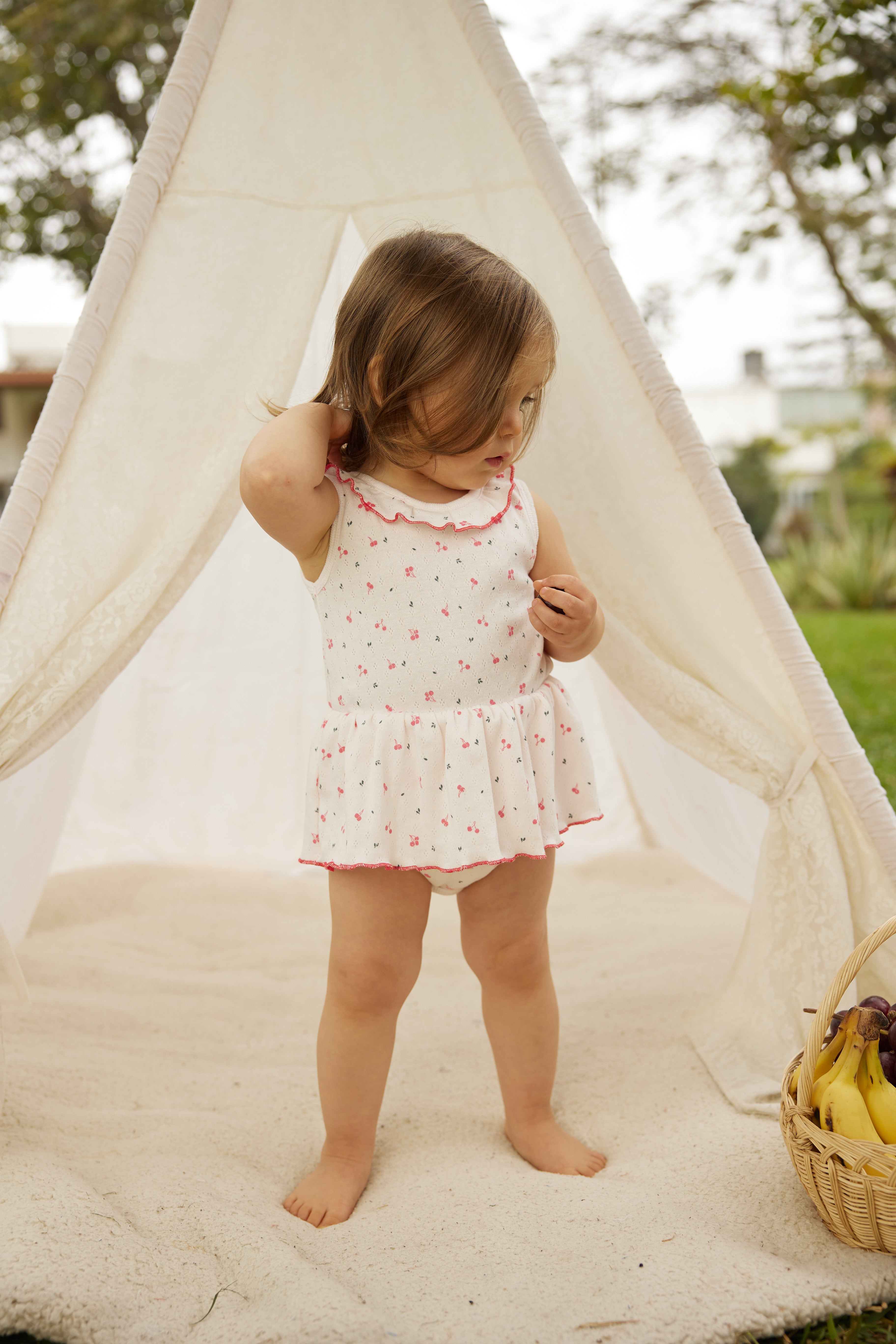 Vestido Body Pointelle Perla Cerezas Rojas de Algodón