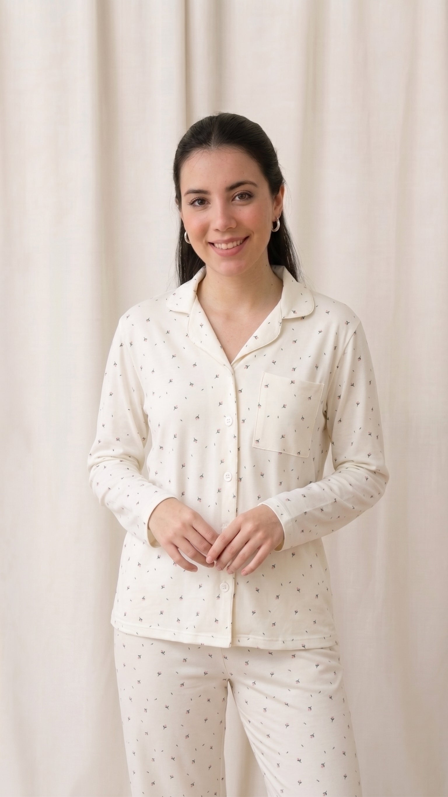 Pijama Mamá + Romper Cierre Flores de Algodón Pima