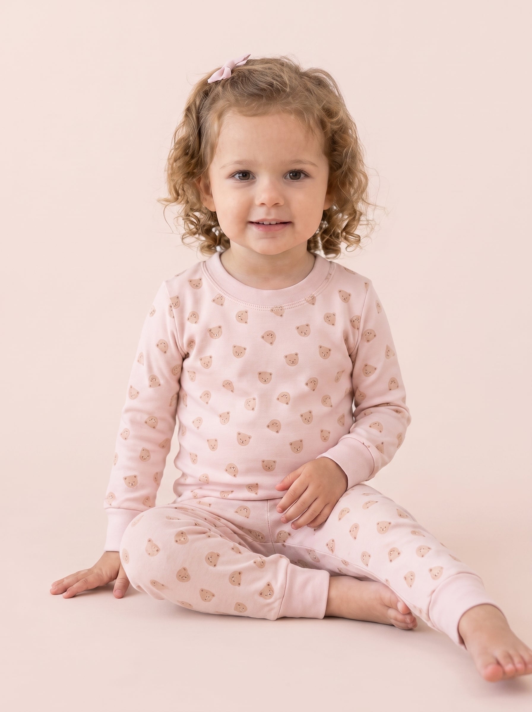 Pijama 2 pcs Polo Manga larga + Pantalon Rosado osos de Algodón pima