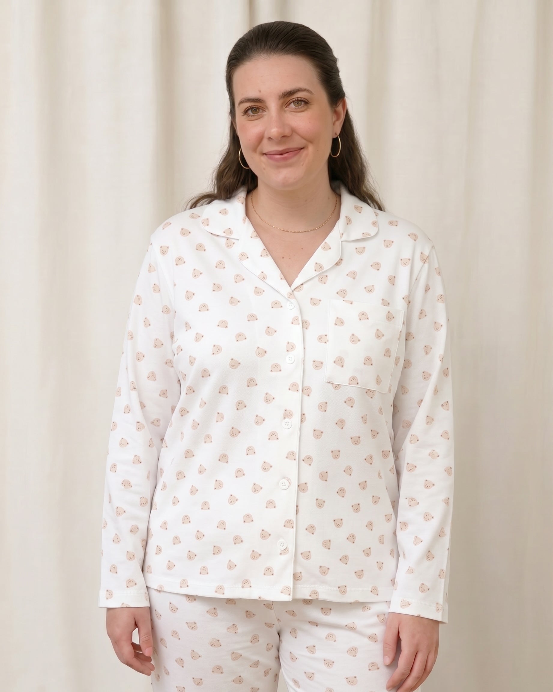 Pijama Mamá + Set 3 Pcs Kimono + Pant + Gorro Osos de Algodón Pima